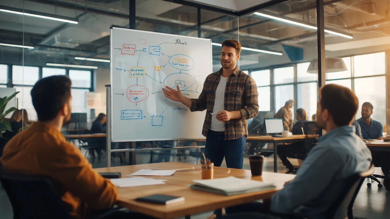 Candidate explaining design thinking to hiring managers