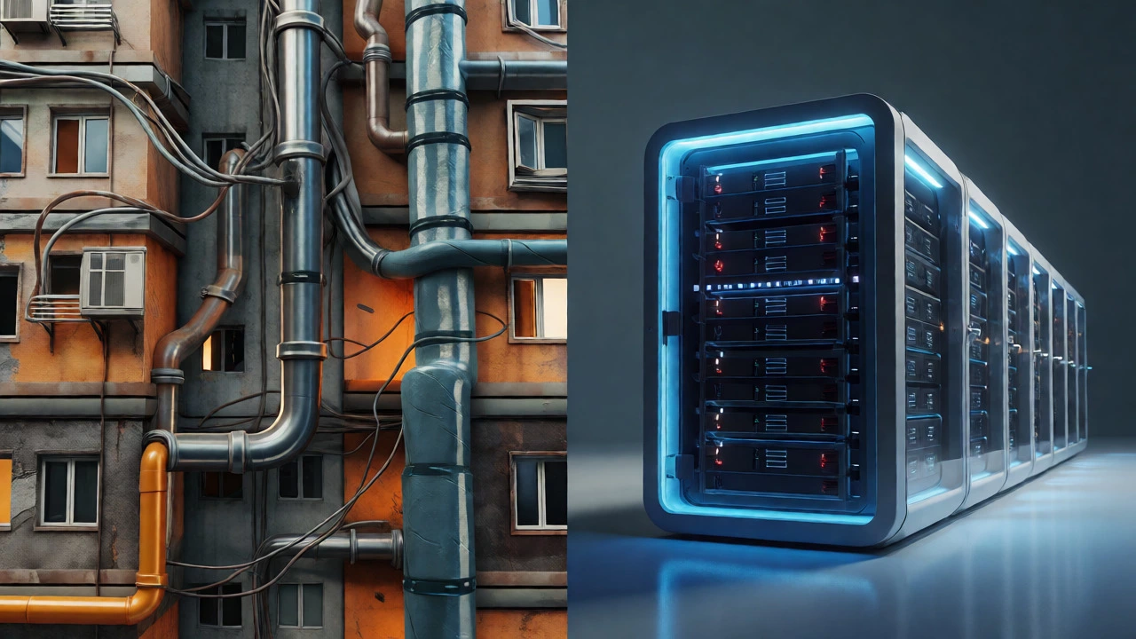 Conceptual comparison of chaotic shared hosting versus organized VPS servers
