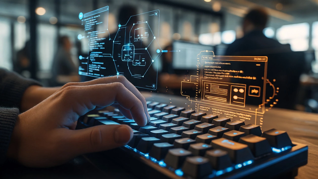 Hands coding with Python and PHP holographic overlays