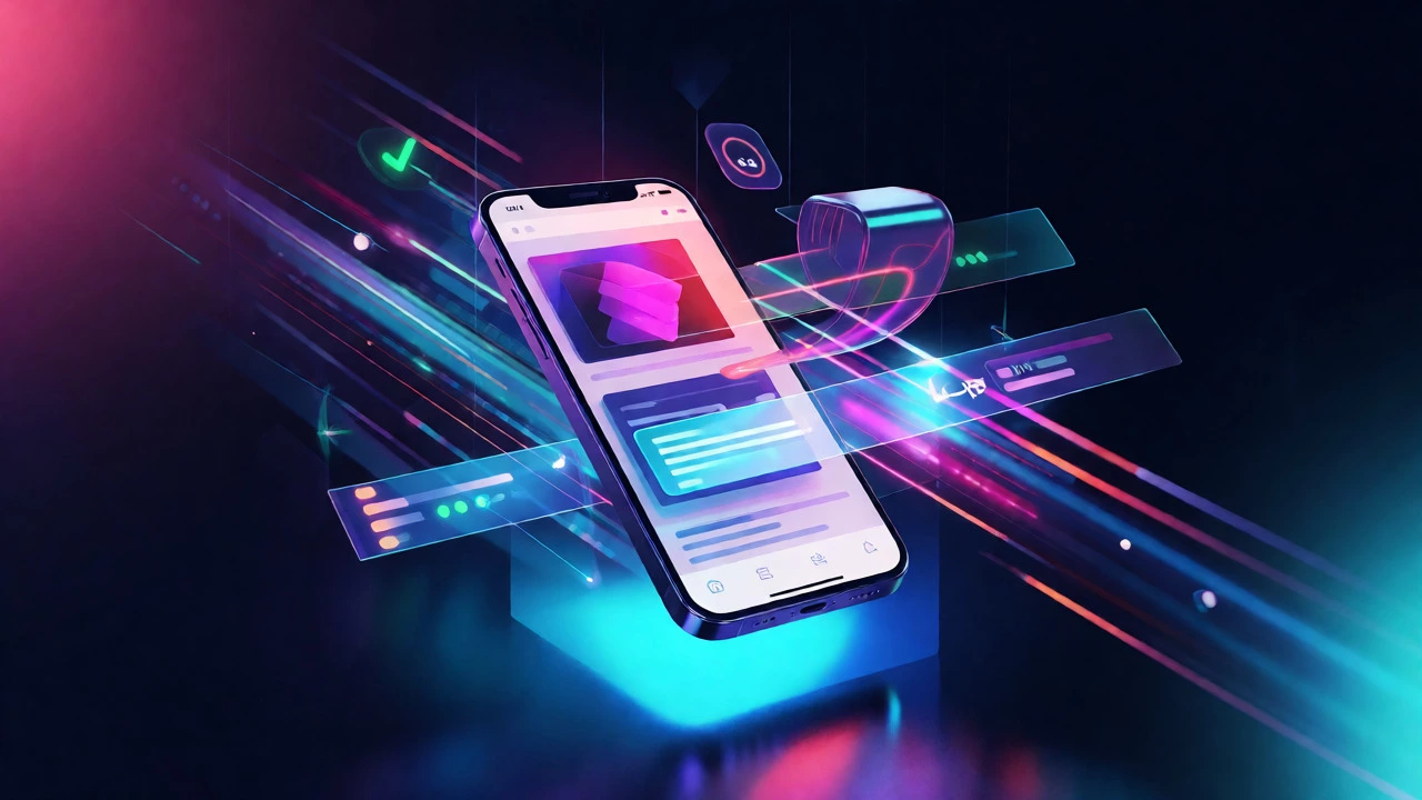 Smartphone floating with speed data streams representing Core Web Vitals optimization