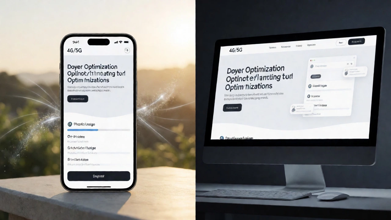 Split view comparing fast mobile web performance with rich desktop experiences.