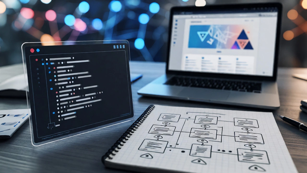 Workspace with terminal, component diagrams, and live portfolio