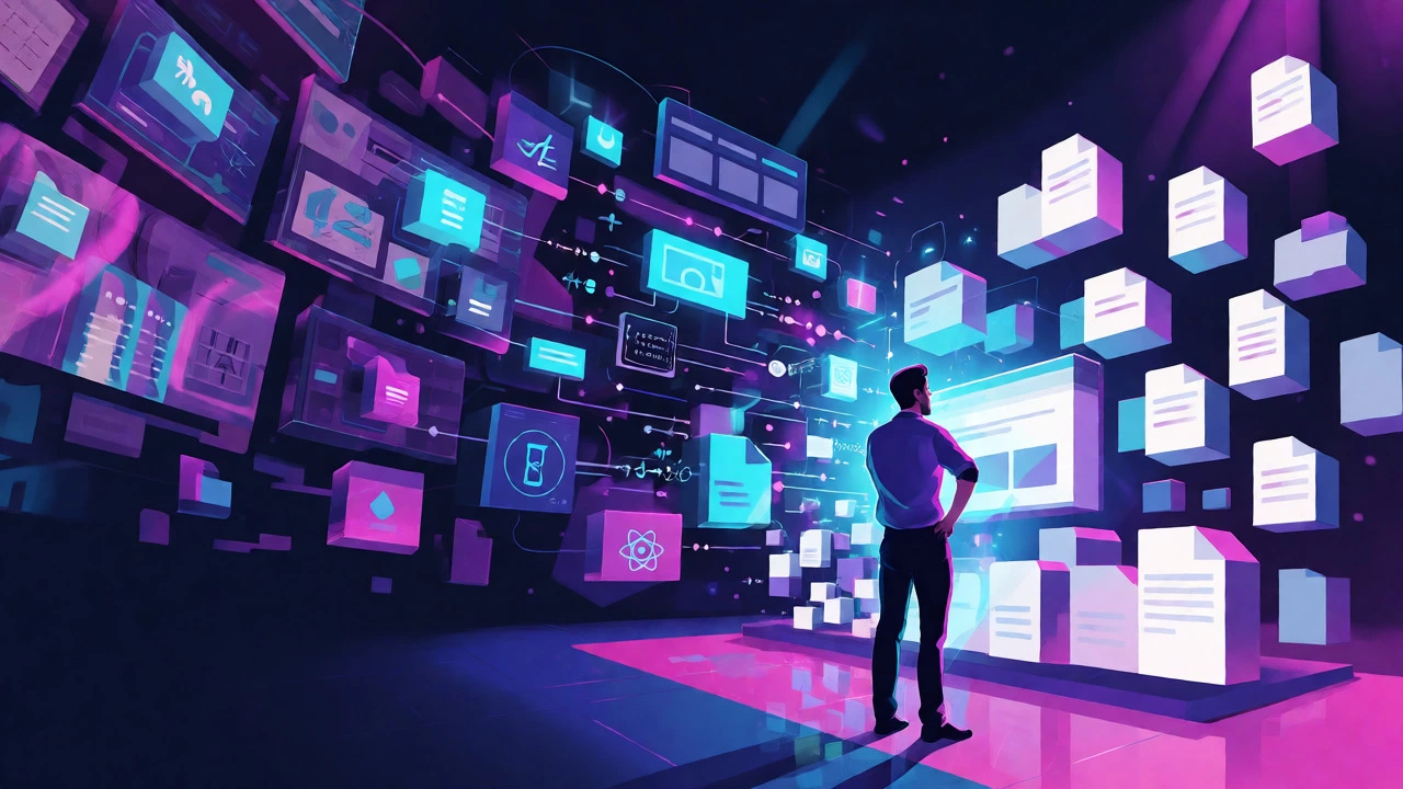 Abstract visualization of code turning into web projects