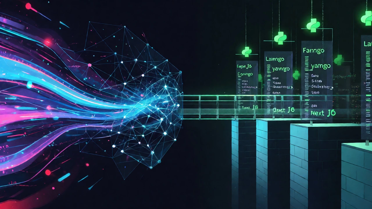 Conceptual art comparing React frontend flow with Django backend stability