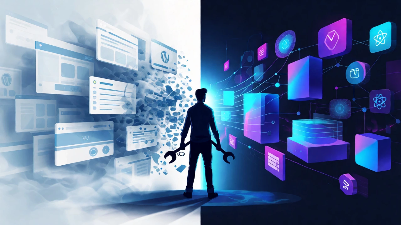 Conceptual art showing the shift from simple site building to complex web engineering.